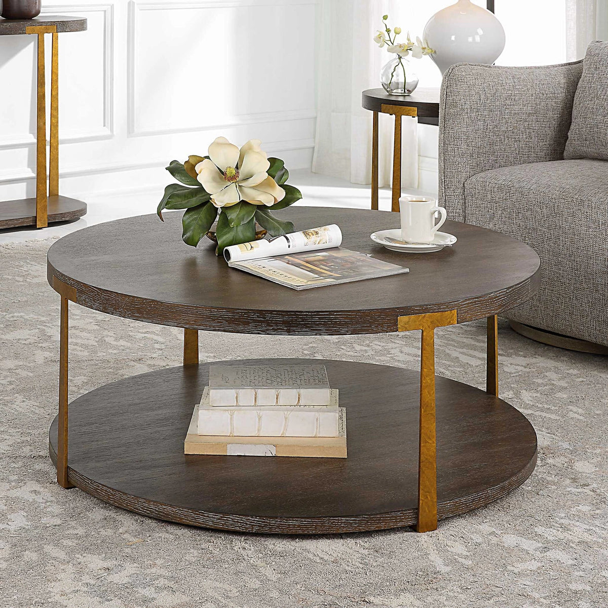 Coffee Oak Round Coffee Table