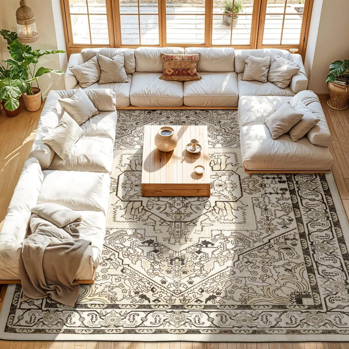 Neutral Vintage Washable Area Rug | Non-Slip, Machine Washable | Sizes 2×3 to 8×10