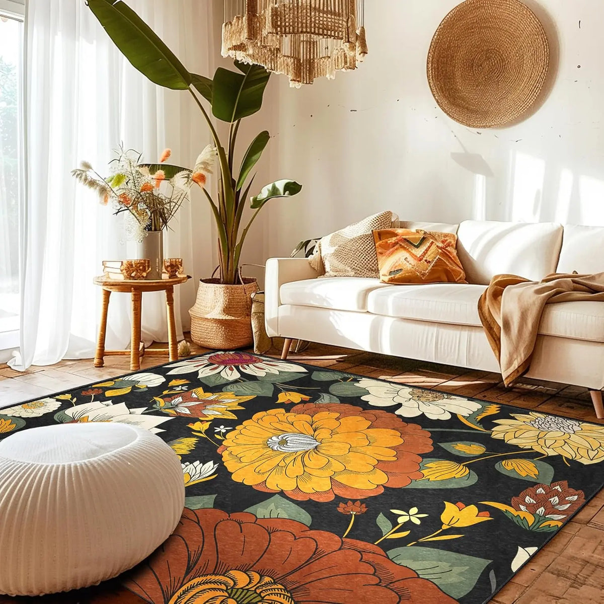 Tyrot Botanical Floral Washable Area Rug | Non-Slip Soft Boho Print in Four Designs | Sizes 2×3 to 8×10