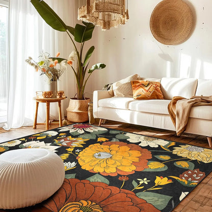 Tyrot Botanical Floral Washable Area Rug | Non-Slip Soft Boho Print in Four Designs | Sizes 2×3 to 8×10