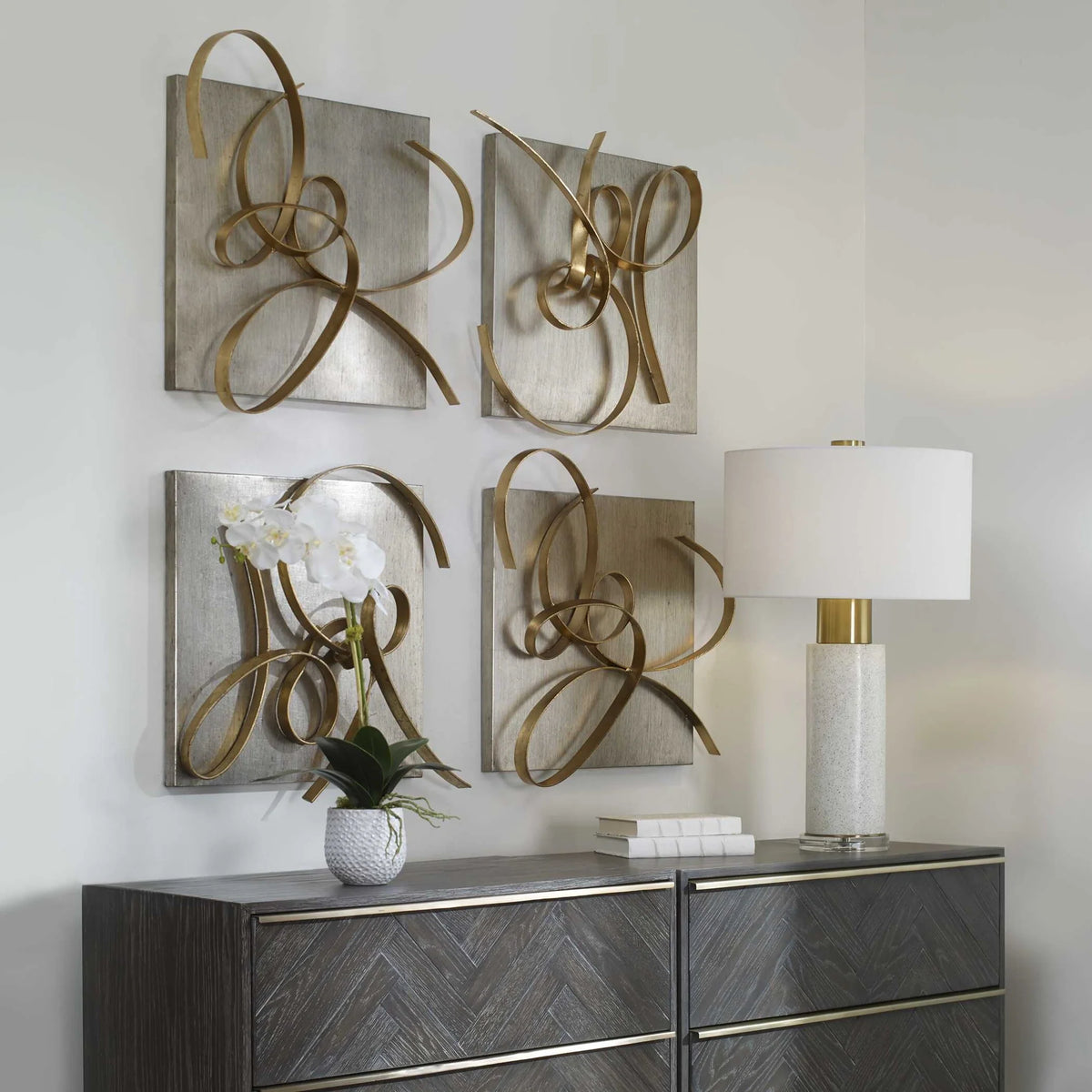 Gold Leaf Metal Wall Art, Set of 2