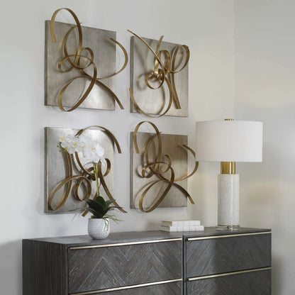 Gold Leaf Metal Wall Art, Set of 2