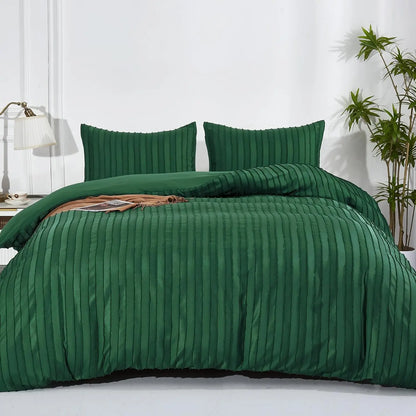 Duvet Cover Queen Size Set - Ultra Soft Washed Microfiber Cover Set, Includes 1 Duvet Cover & 2 Pillow Shams, Green & White