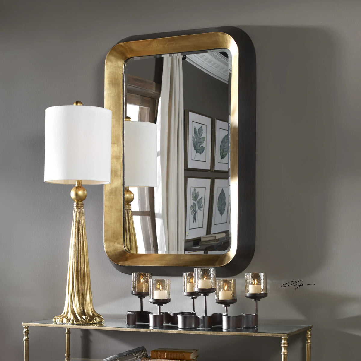 Antiqued Gold Leaf Tapered Mirror
