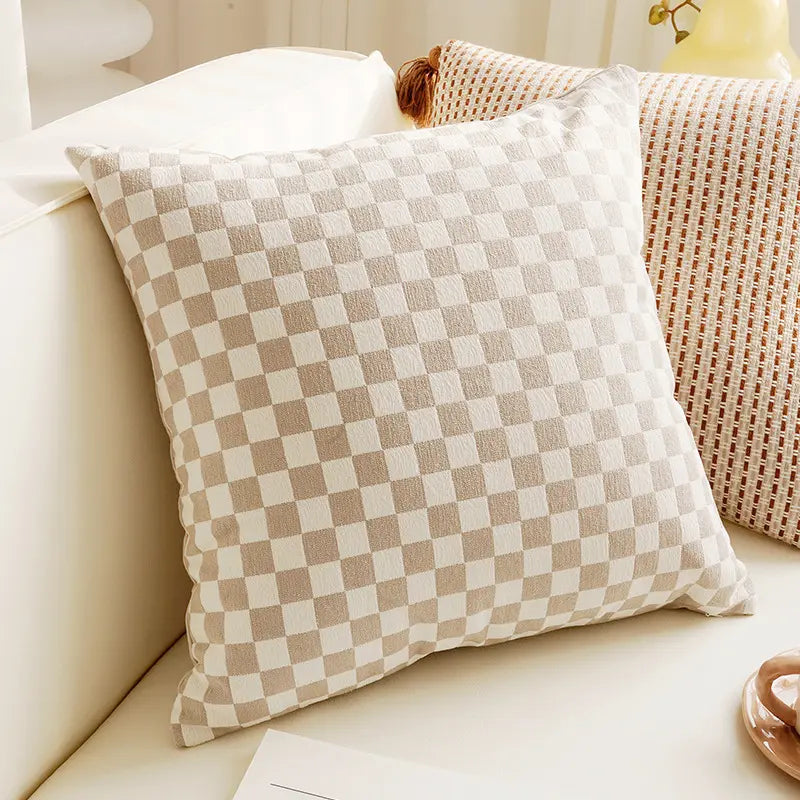 Cream Gingham Cushion Covers - 2-Piece Set for a Nordic Touch