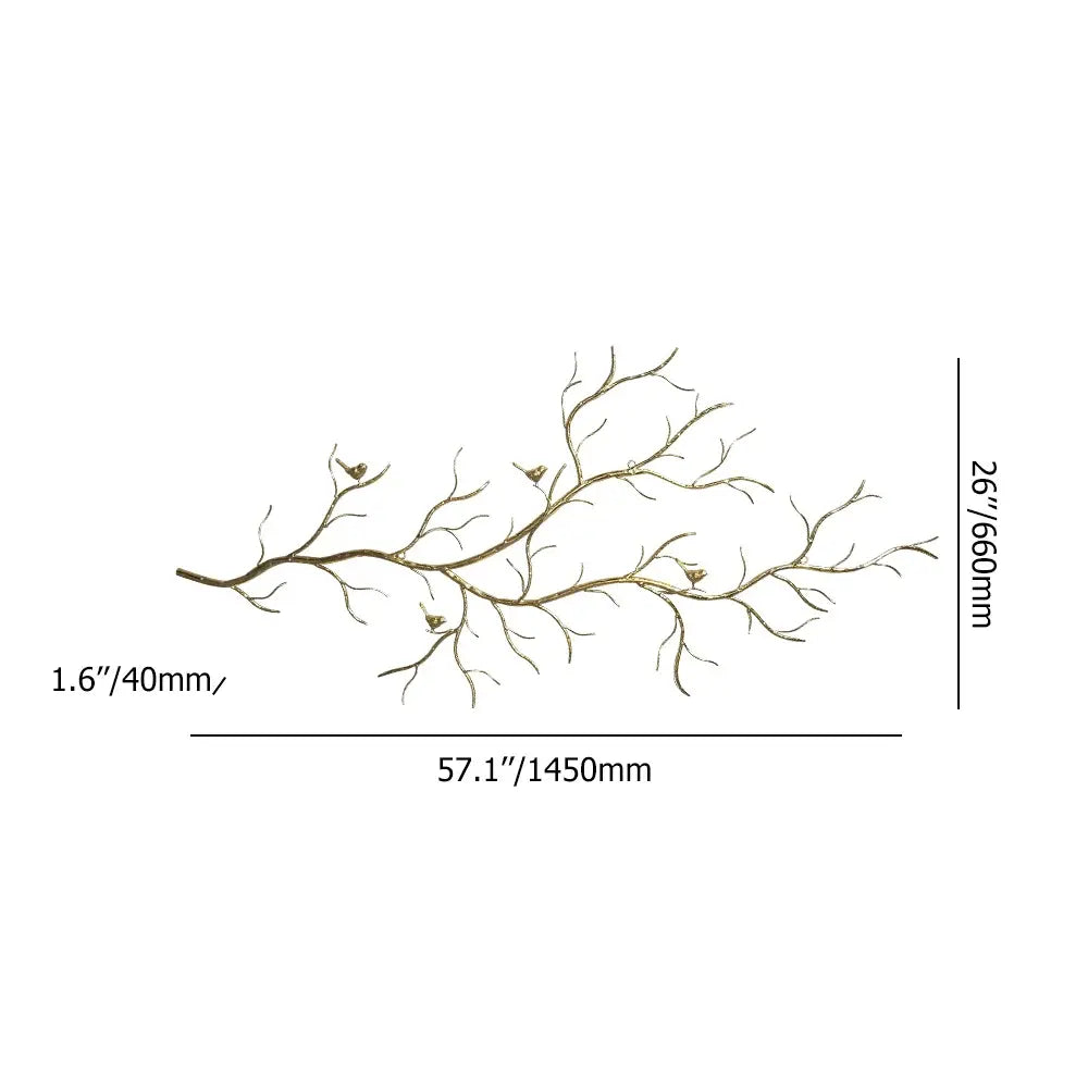 Homary Gold-Tone Iron Branch & Birds Wall Art | 57" Wide Sculptural Metal Wall Décor | No Assembly, 3-Year Warranty