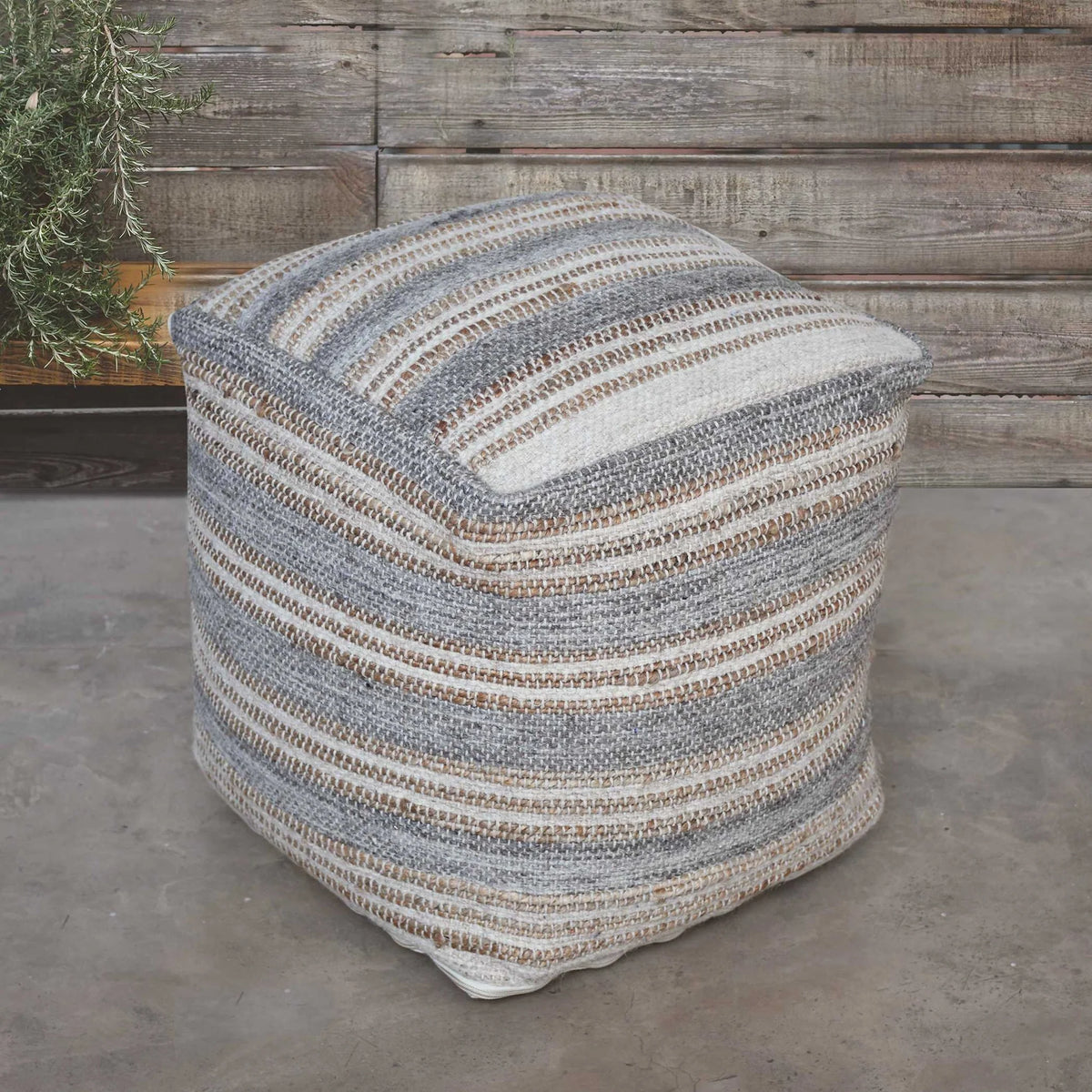 Handwoven Gray Pouf