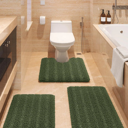 Transform Your Bathroom with the ACCUMTEK Luxurious Soft Striped Chenille Bath Rug Set - 3 Plush, Non-Slip Mats for Ultimate Comfort and Style