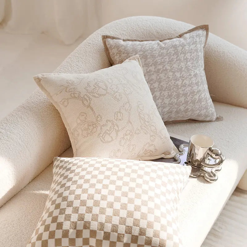 Cream Gingham Cushion Covers - 2-Piece Set for a Nordic Touch