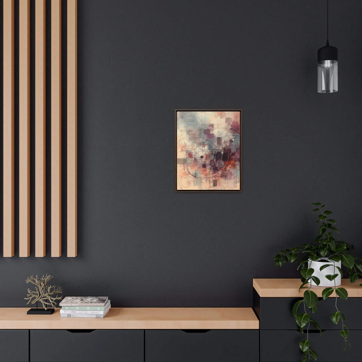 Abstract Framed Canvas Wall Art | 100% Cotton Canvas on Poplar Wood Frame, Walnut or Black | Five Vertical Sizes