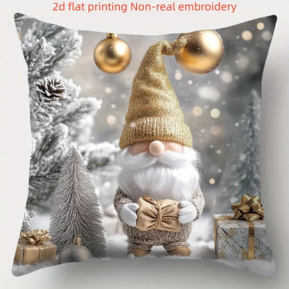 4Pcs Christmas Throw Pillow Covers Featuring Snowmen and Elves