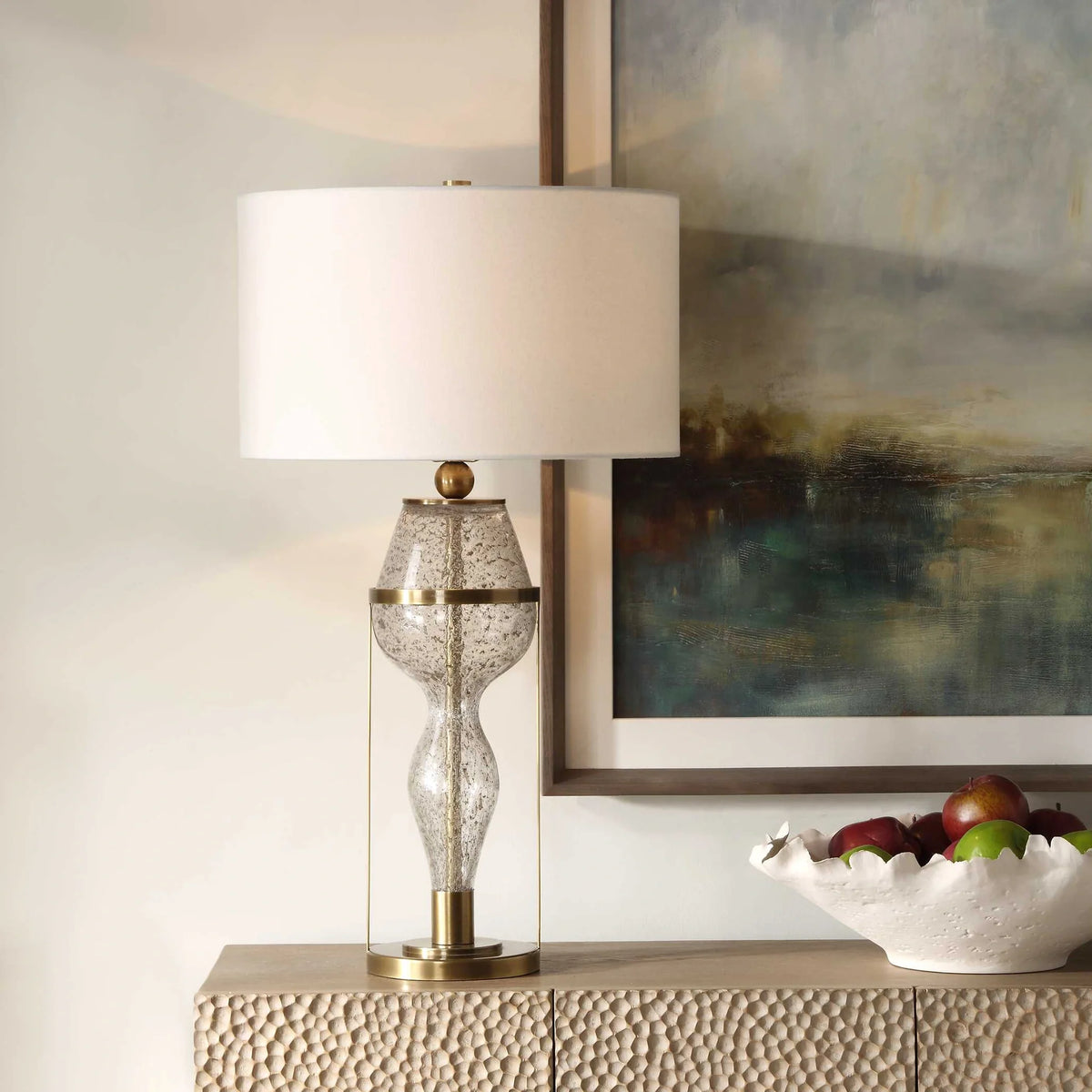 Seeded Glass Hourglass Table Lamp