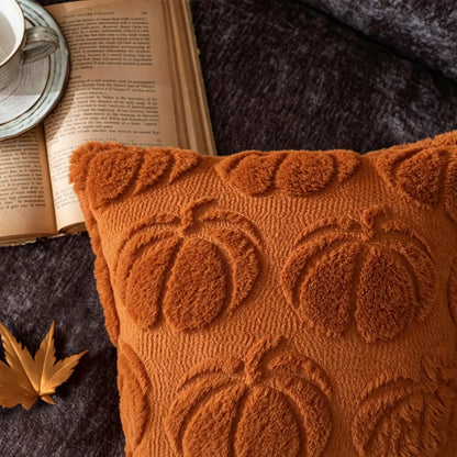 Fall Decorative Throw Pillow Covers - 18x18 Halloween Plush Pumpkin Accent for Home & Porch Decor