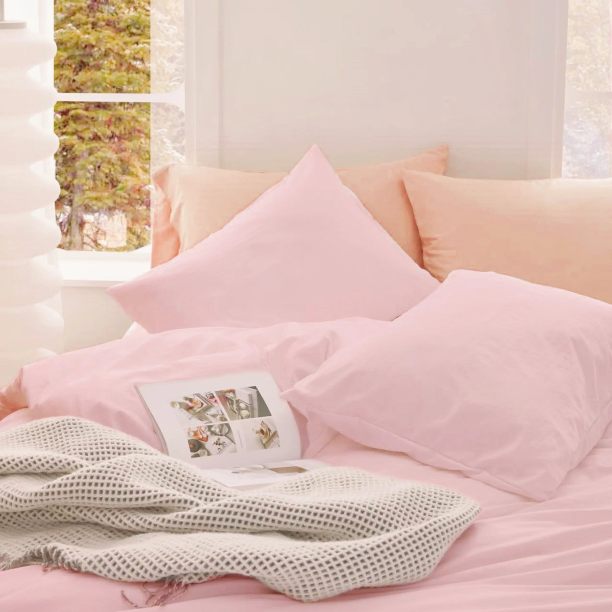 Washed Microfibre Duvet Cover Set | 3-Piece with Hidden Zipper & Envelope Shams | White or Pink | Twin to King