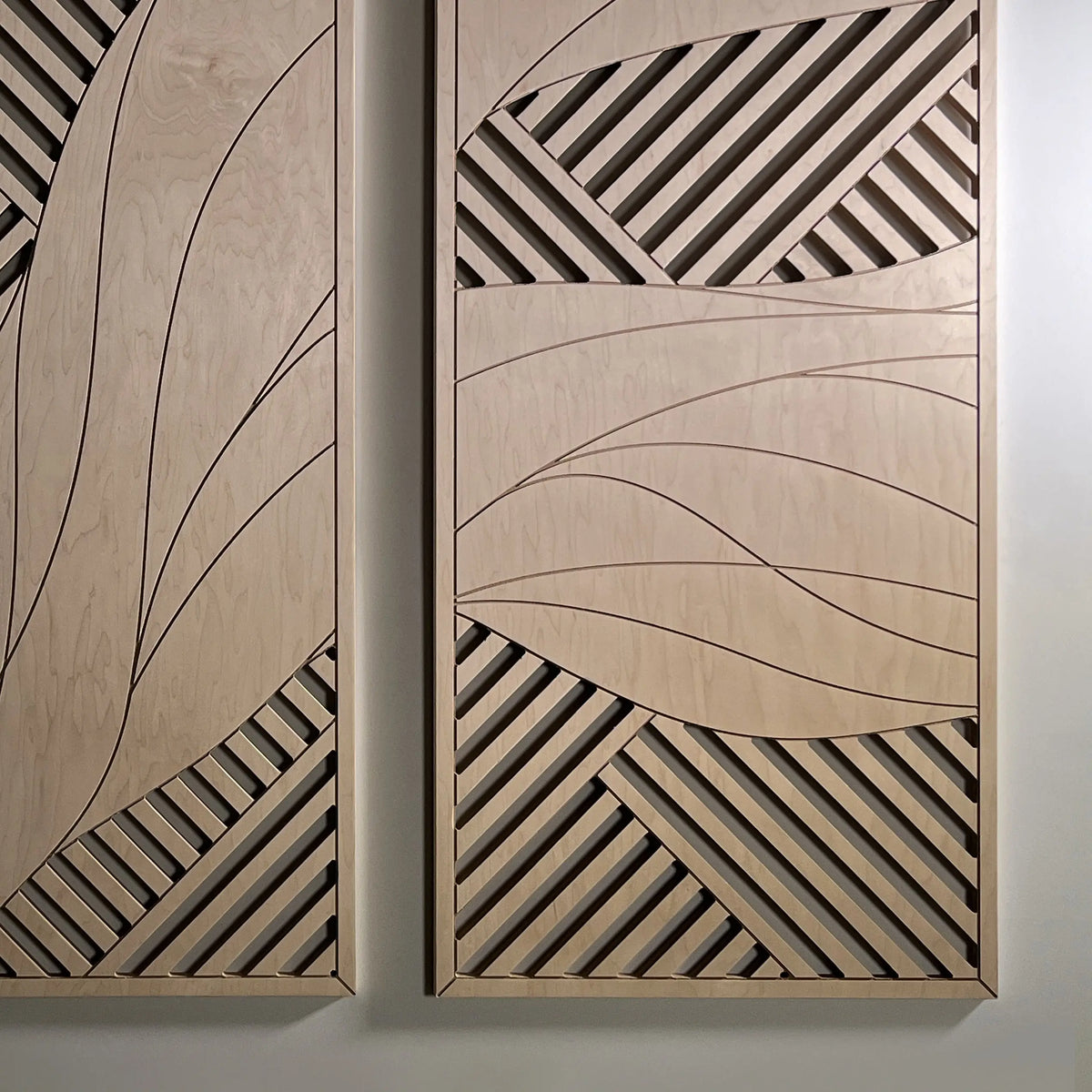 Flowing Waves Wood Wall Art Set – 44" x 22" Modern Minimalist Panels for Nature-Inspired Elegance