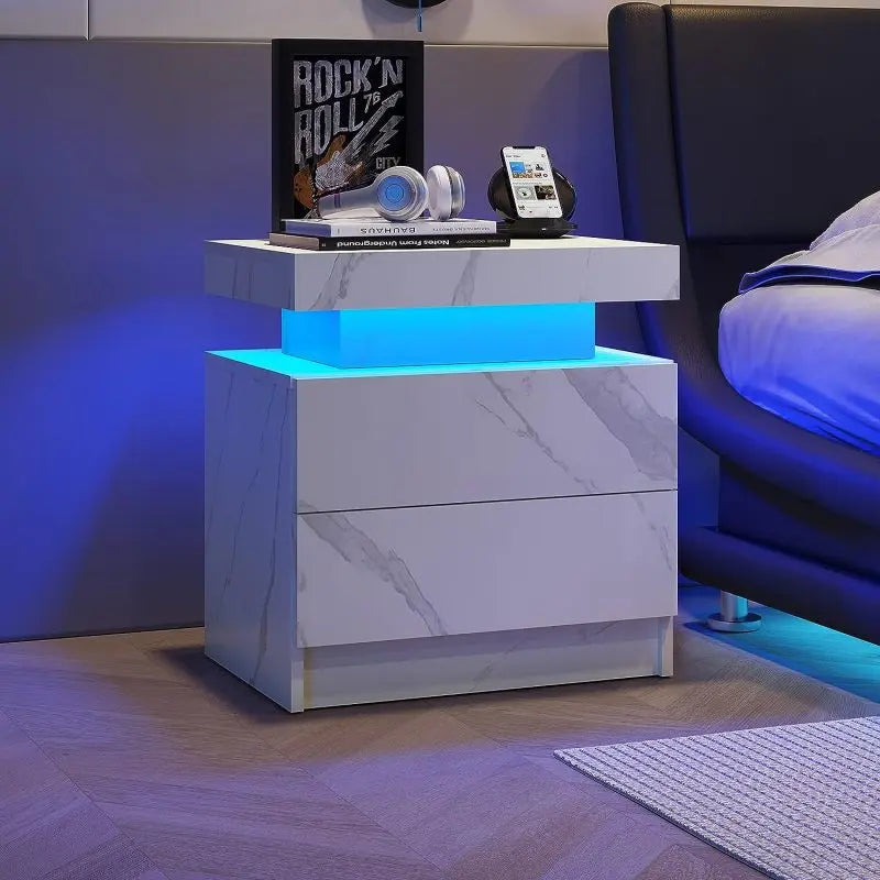 LED Nightstand with 2 Drawers