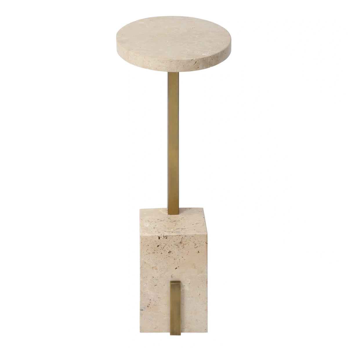 Travertine & Brass Accent Table