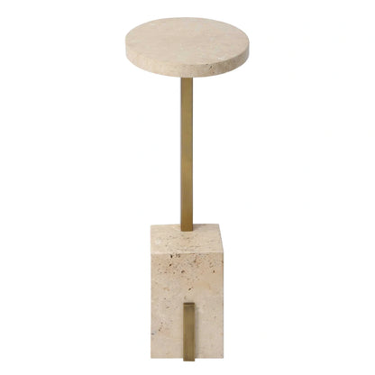 Travertine & Brass Accent Table