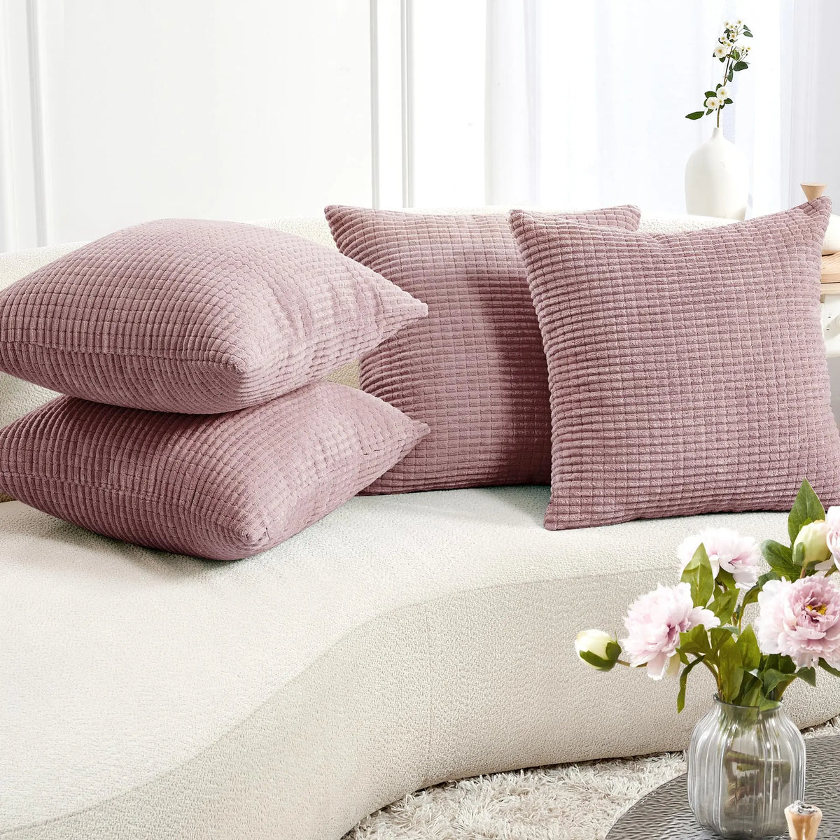 Deconovo's Set of 4 Cream Corduroy Striped Throw Pillow Covers