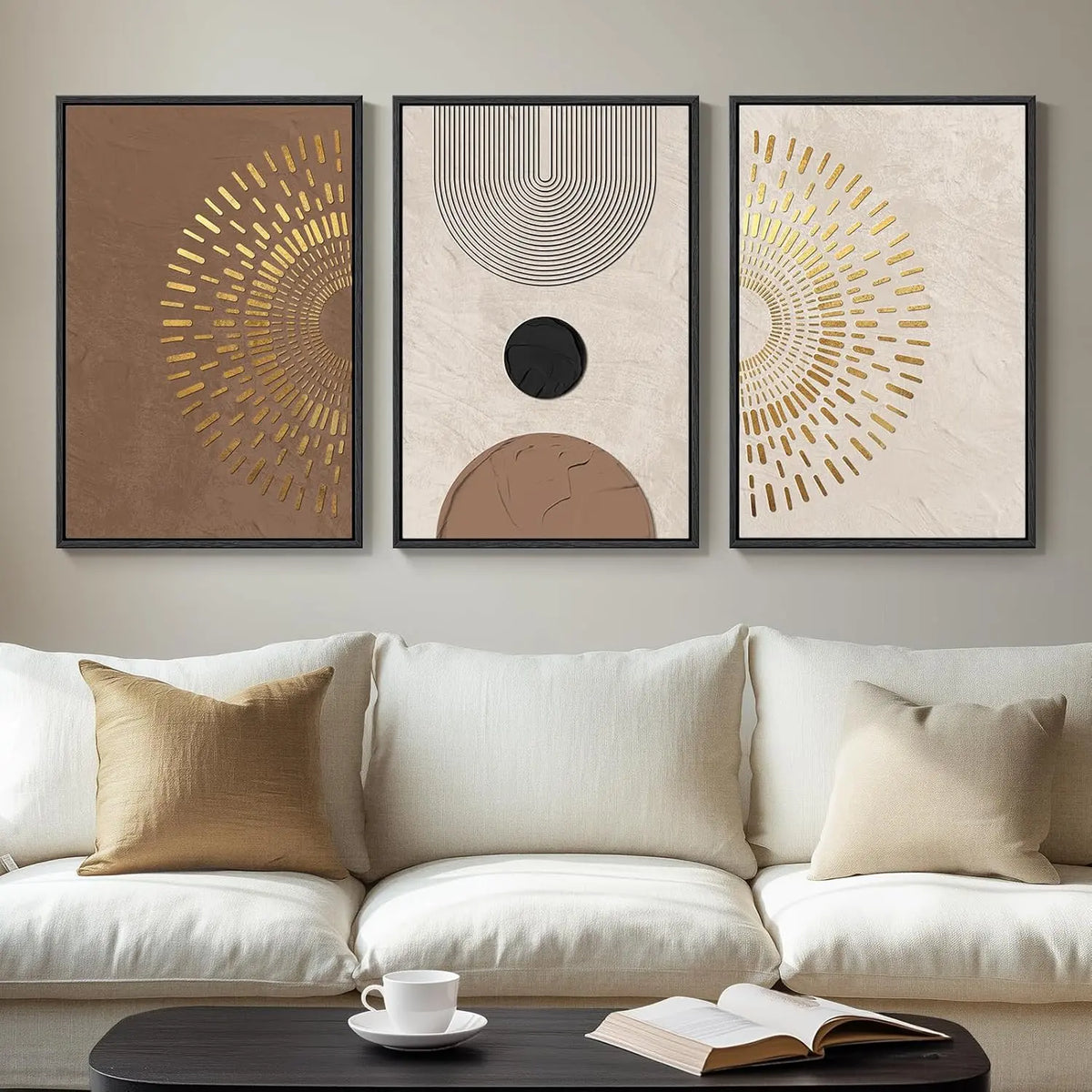 Elevate Your Space with a Set of 3 Framed Neutral Abstract Canvas Prints - Modern Minimalist Artwork for Any Room