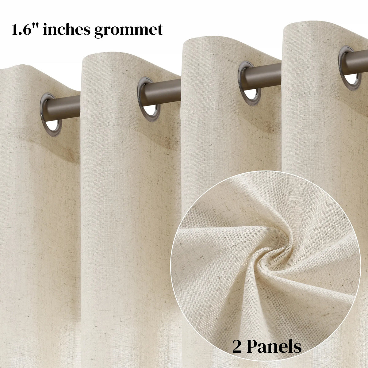 Jowels Semi-Sheer Linen Grommet Curtains - 2-Pack Drapes for Light Filtering Privacy in Any Room