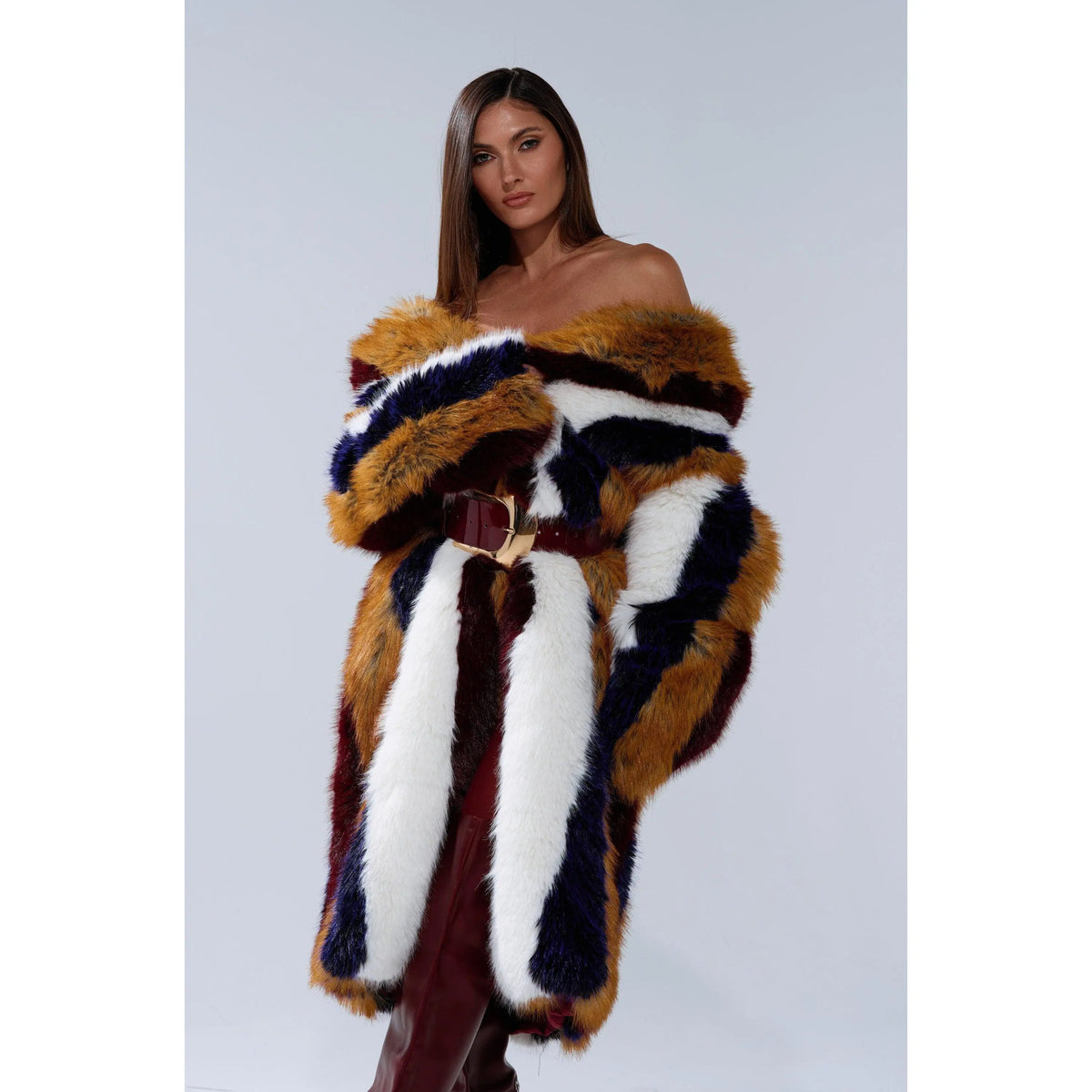 Alaia Striped Faux Fur Coat