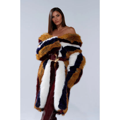 Alaia Striped Faux Fur Coat
