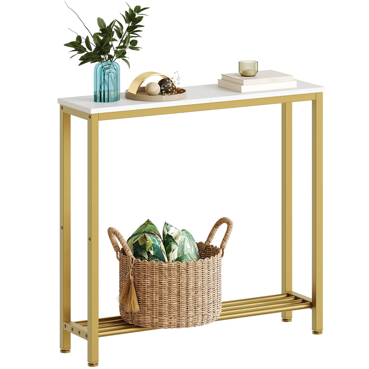 Yatiney Narrow Console Table - 2-Tier Industrial Design for Small Spaces, Perfect for Living Room or Entryway