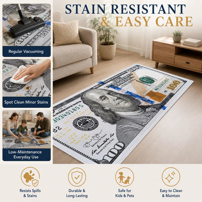 Aisoon 100 Dollar Bill Print Area Rug - Durable, Non-Slip, and Stain-Resistant Indoor Decorative Rug in Two Sizes for Entryways and Bedrooms