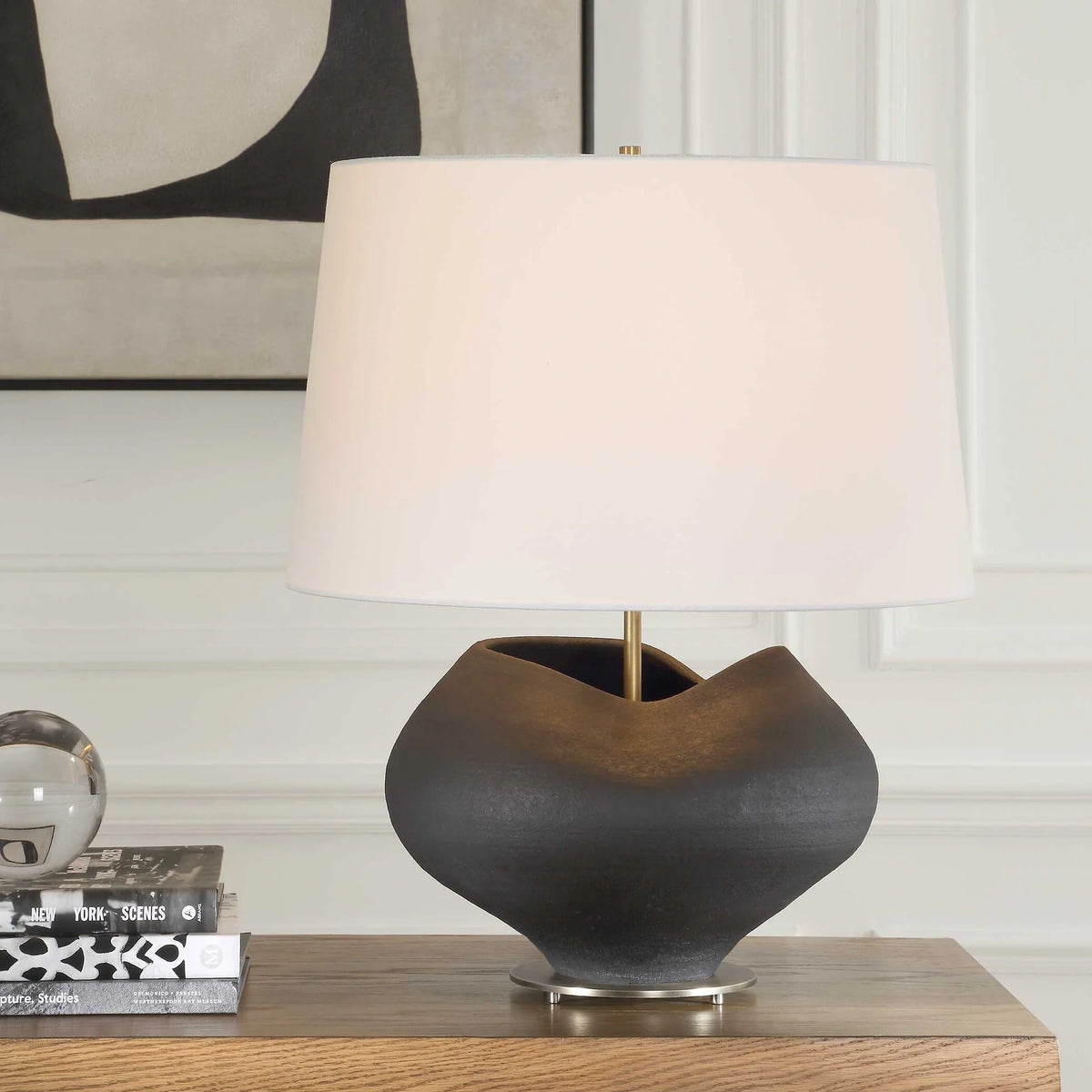 Aged Black Porcelain Table Lamp