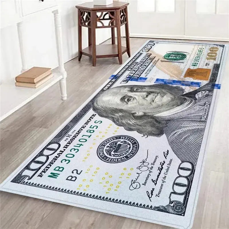 Washable $100 Bill Design Non-Slip Runner Rug