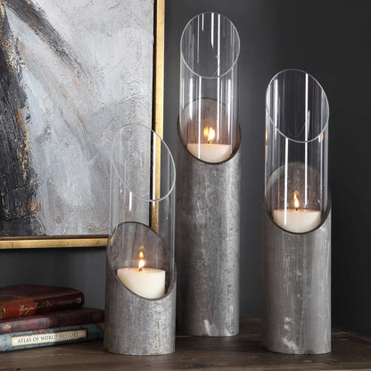 Iron & Glass Candleholders Set/3