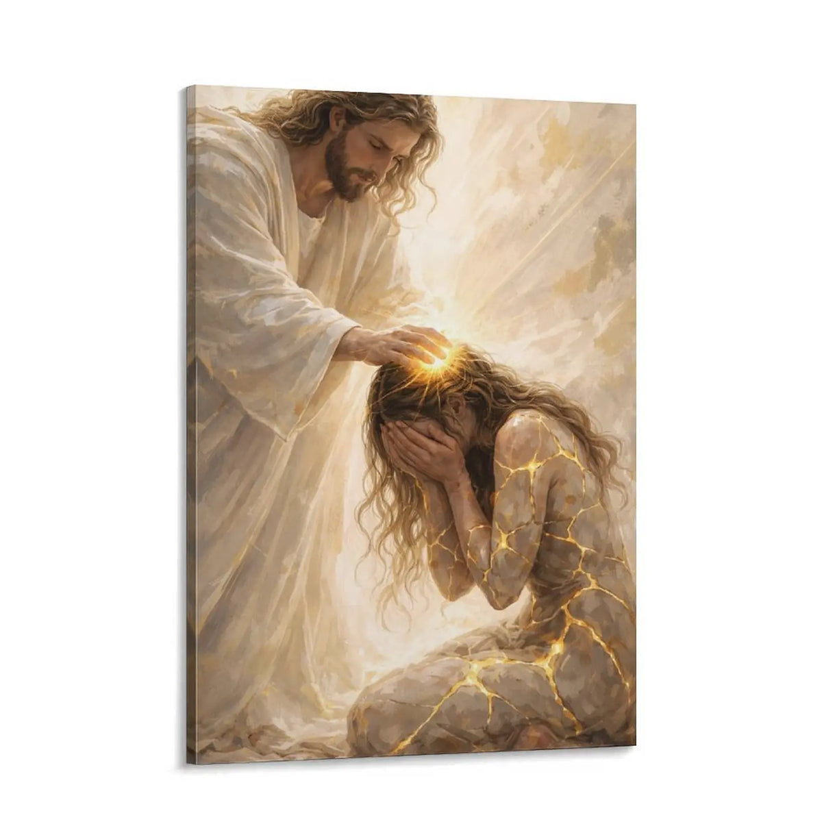 Experience Divine Inspiration with Healed by Him Christian Art Canvas - Beautiful Jesus and Woman Wall Art for Your Home