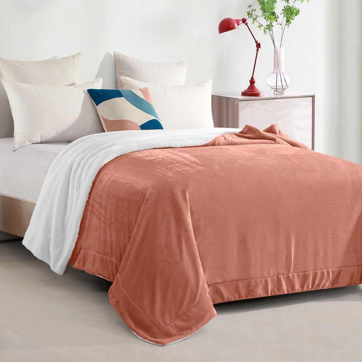 Mocassi Reversible Sherpa-Backed Throw Blanket, Velvety Plush Touch, 50In X 60In Throw Blankets