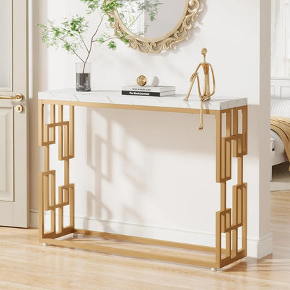 Tribesigns 42.5" Modern Gold Console Table Featuring a White Faux Marble Top