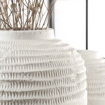 Ridge White Ceramic Vases Set/2