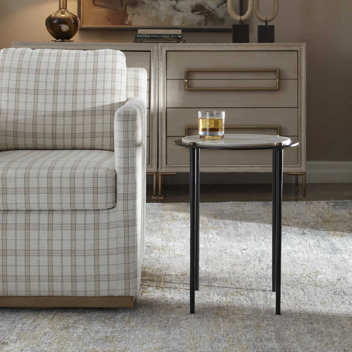 Round White Marble Accent Table