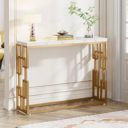Tribesigns 42.5" Modern Gold Console Table Featuring a White Faux Marble Top