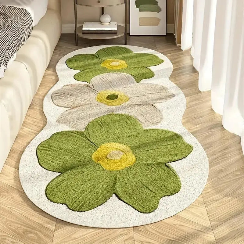 Flower-Pattern Non-Slip Floor Mat, Rectangular Soft Floral Area Rug, Decorative Rug for Home, Living Room, Bedroom and Study Room