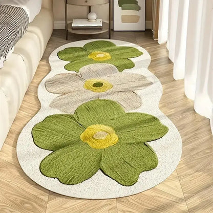 Flower-Pattern Non-Slip Floor Mat, Rectangular Soft Floral Area Rug, Decorative Rug for Home, Living Room, Bedroom and Study Room