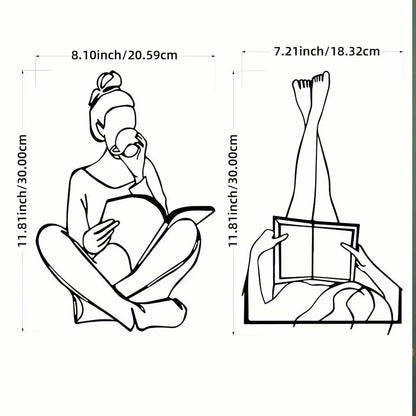 Reading Girl & Book Metal Wall Art - 2 Piece Set for Home Decor, Perfect for Living Room, Bedroom, or Office