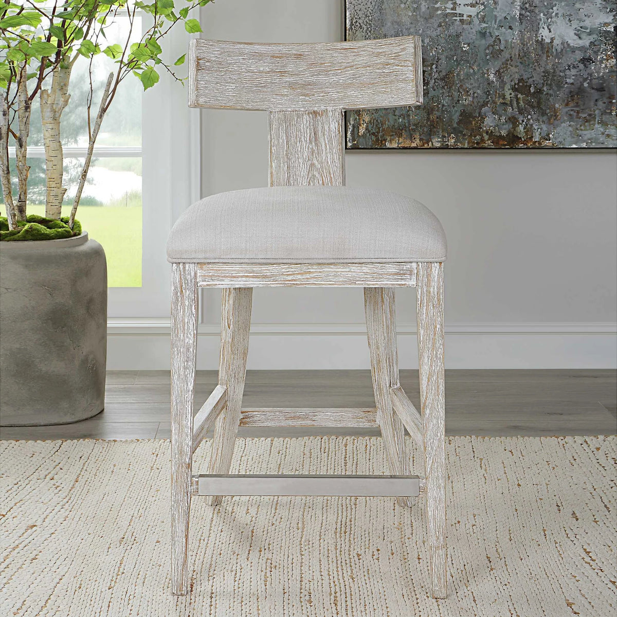 Whitewashed Wood Counter Stool