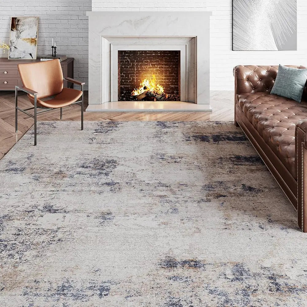 Purecozy Modern Abstract Taupe Rug Machine Washable Living Room Area Rug Brown Indoor Accent Runner Rug Low Pile Carpet Distressed Throw Rug Bedroom Office Dining Room Laundry Room Non Slip Kitchen Mat