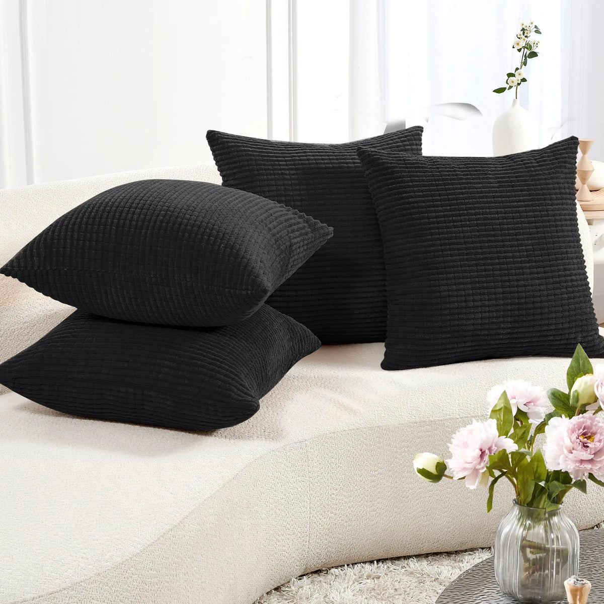 Transform Your Space with Deconovo's Set of 4 Cream Corduroy Striped Throw Pillow Covers - Perfect for Sofa, Couch, or Bed!