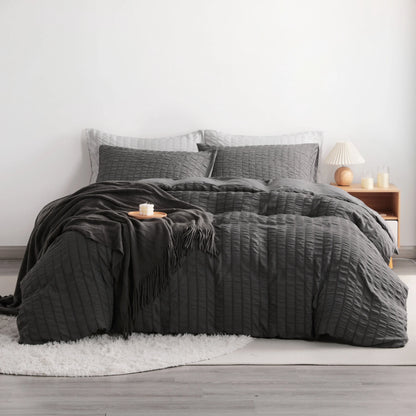 Ntbay Seersucker Duvet Cover Set | Oeko-Tex Certified Textured Microfibre, Zipper & Corner Ties | Eight Colours, Twin to King