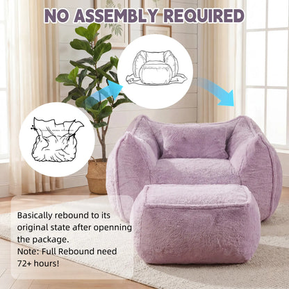 Fluffy Faux Fur Bean Bag Lounger with Ottoman