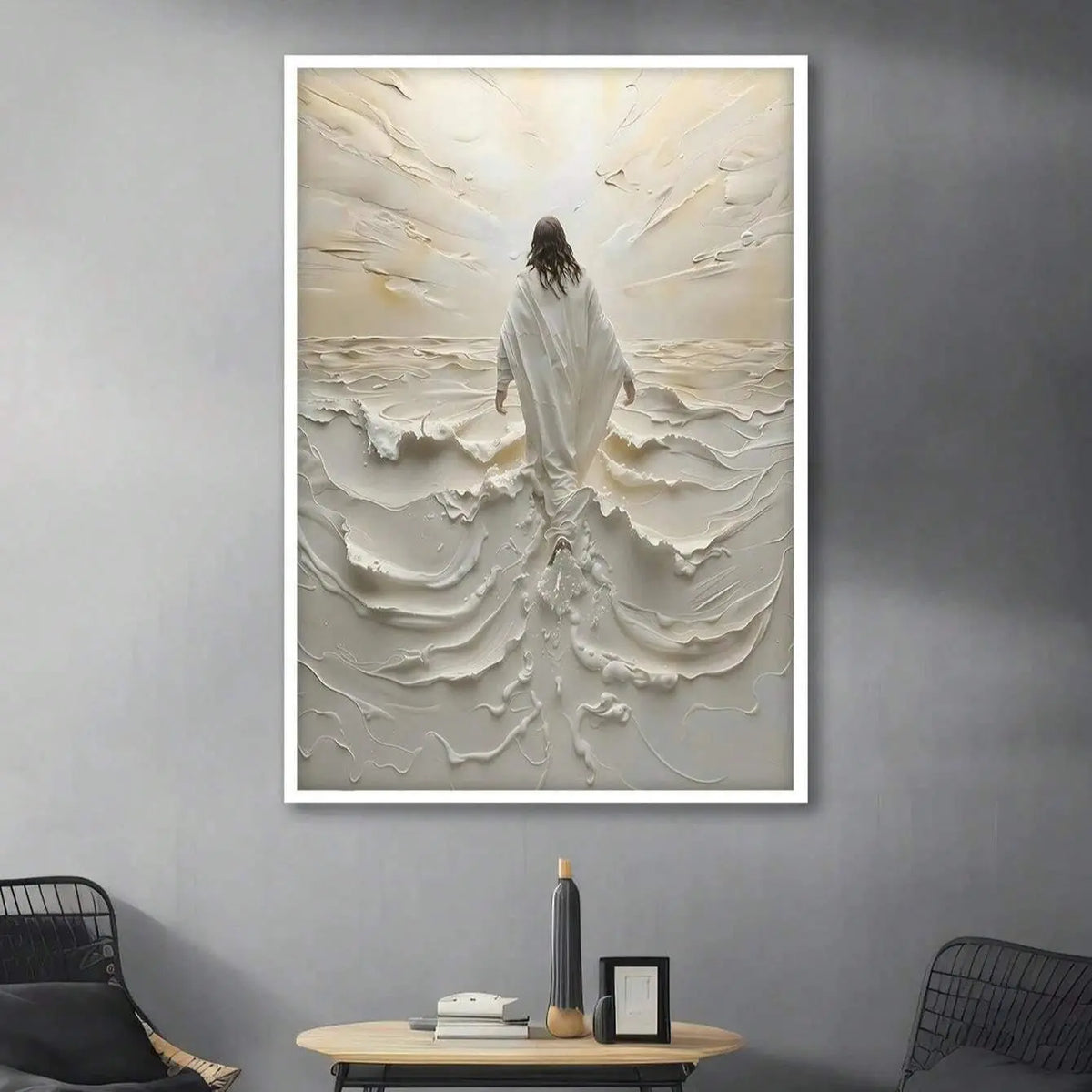 Jesus Walking on Water Canvas Poster - Unframed Wall Art for a Serene Room Aesthetic