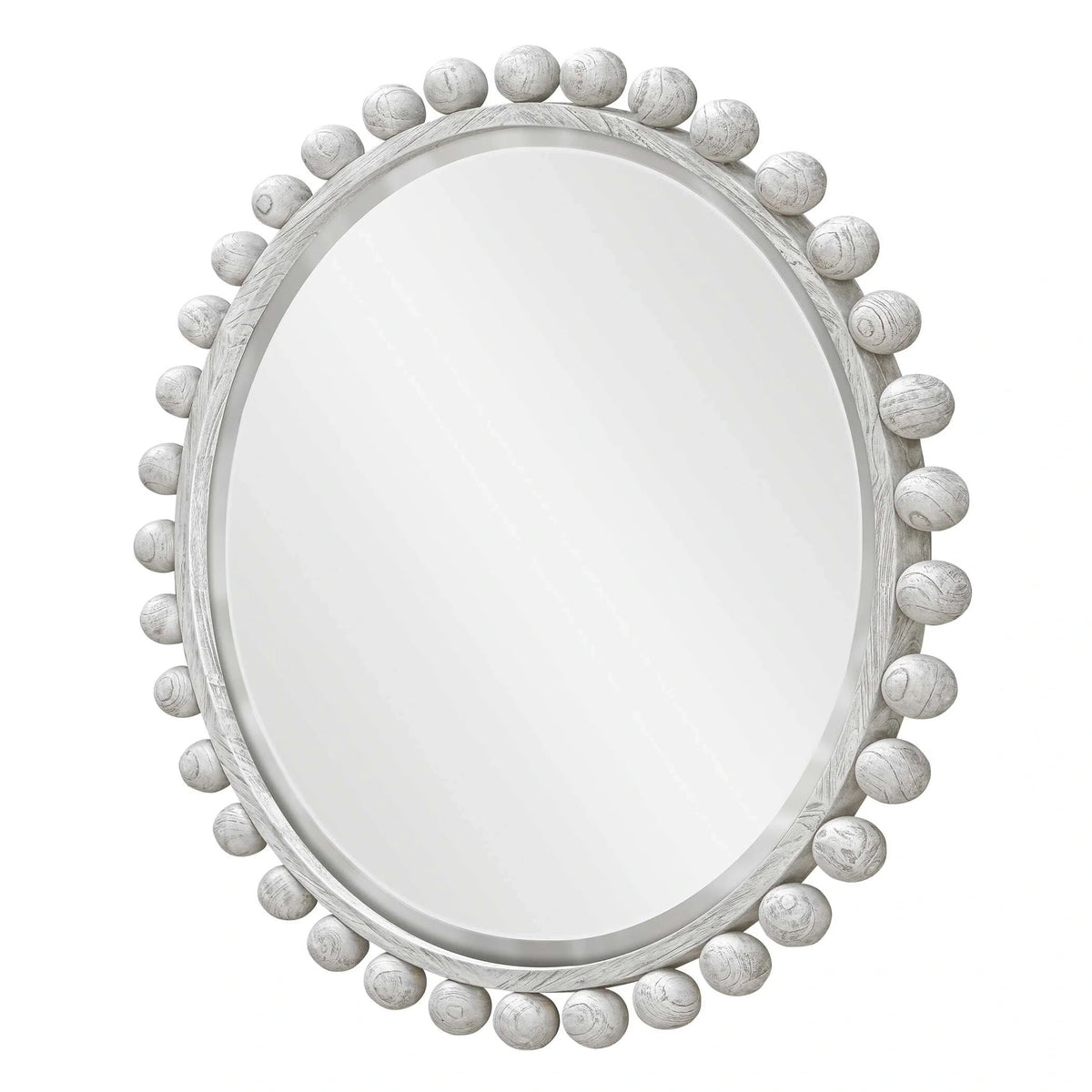 Wood Round Mirror, Aged Ivory