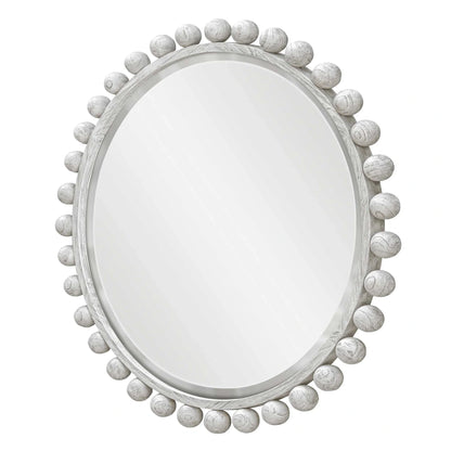 Wood Round Mirror, Aged Ivory