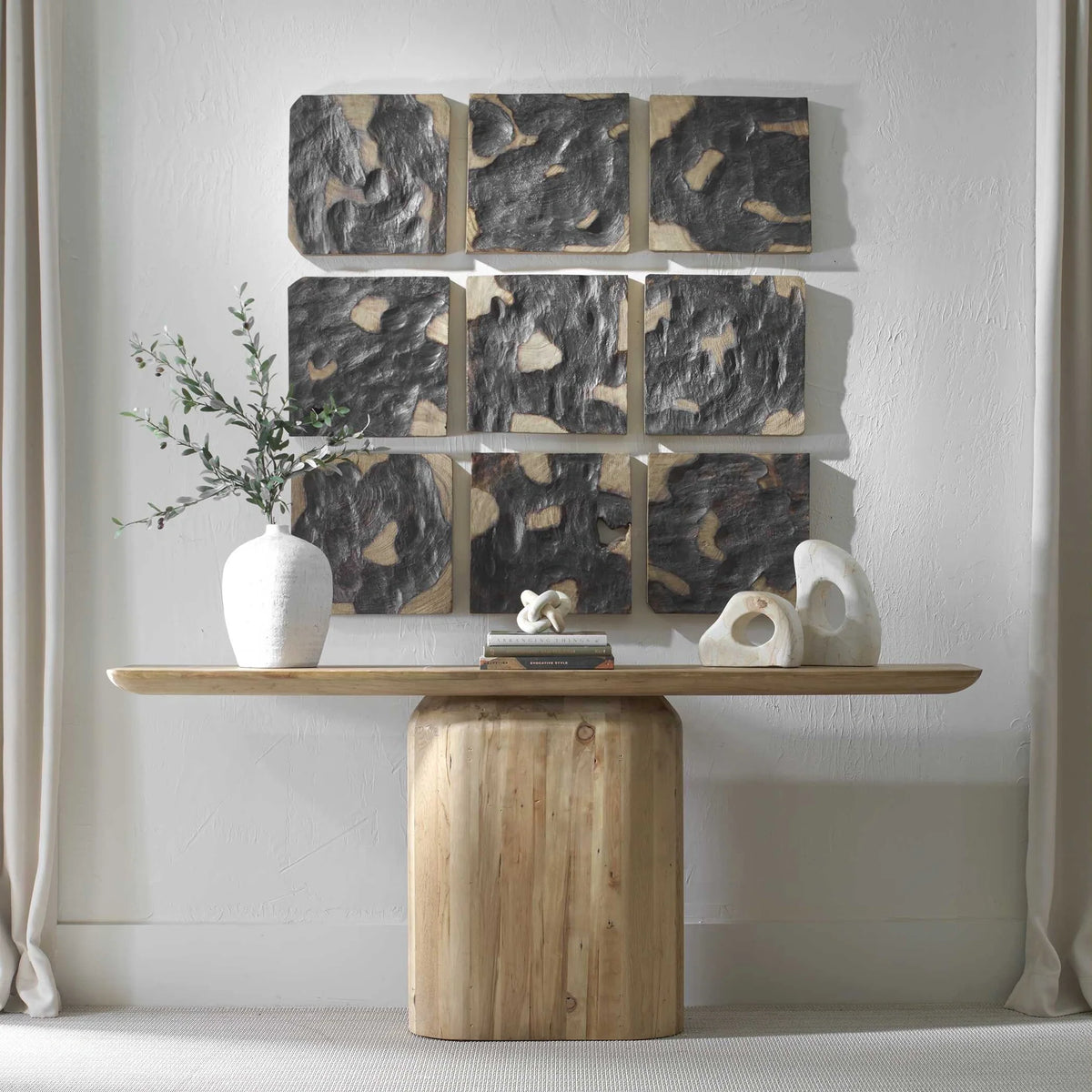 Hand Torched Wood Wall Decor, Set of 9